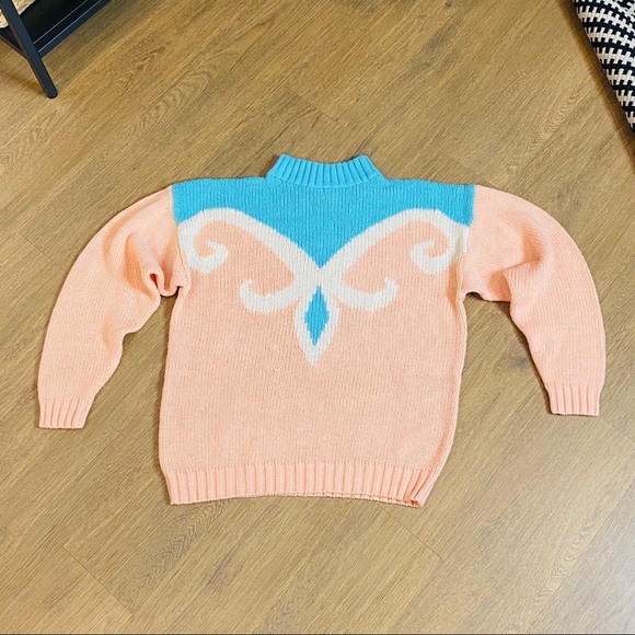 VINTAGE Pale Pink & Blue Mock Neck Sweater Size M - Picture 6 of 10
